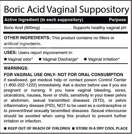 N'More Boric Acid Vaginal Suppositories - 30 Count, 600mg - 100% Pure Made in USA - AB Mystery