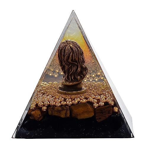 FENGSHUI-CAISHEN Mini Jesus Figurine in Healing Crystal Orgone Pyramid - Obsidian Tiger's Eye - AB Mystery