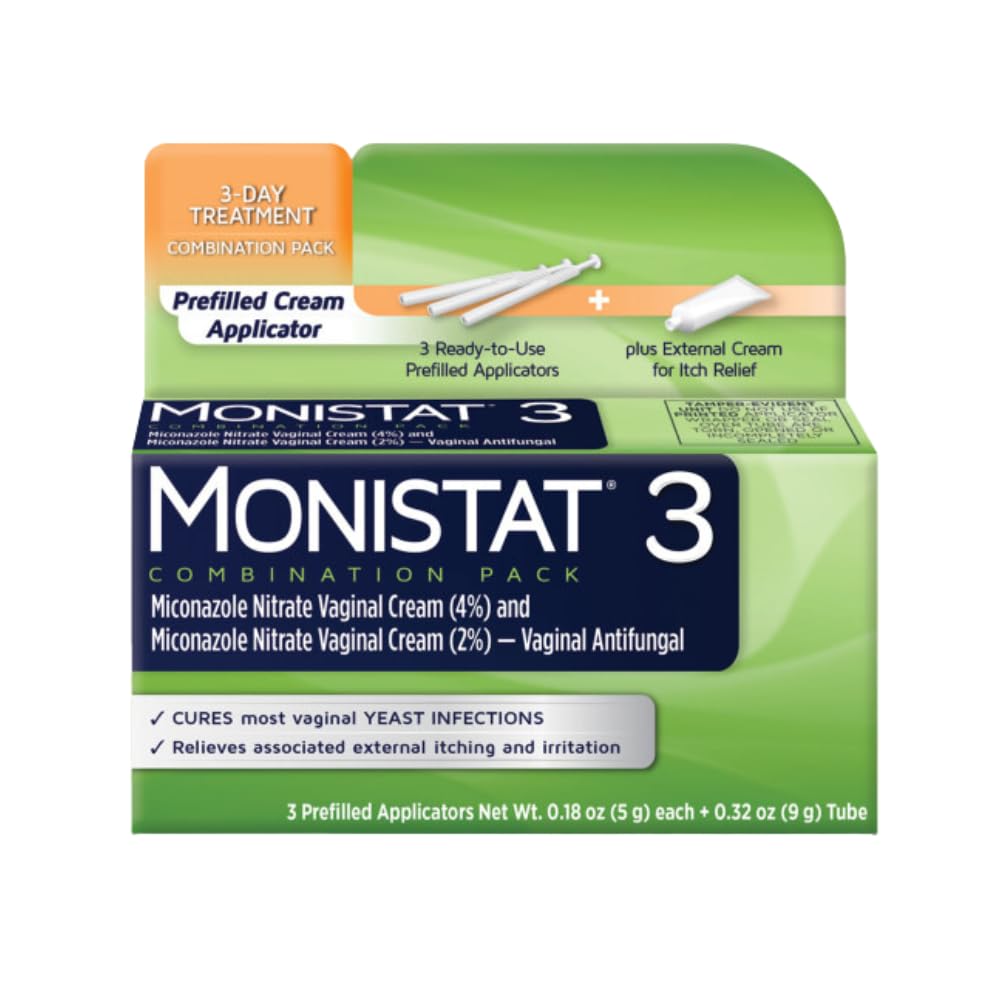 Monistat 3 Vaginal Cream, 3-Day Treatment Combination Pack, 3 Ovule Inserts and External Cream - AB Mystery
