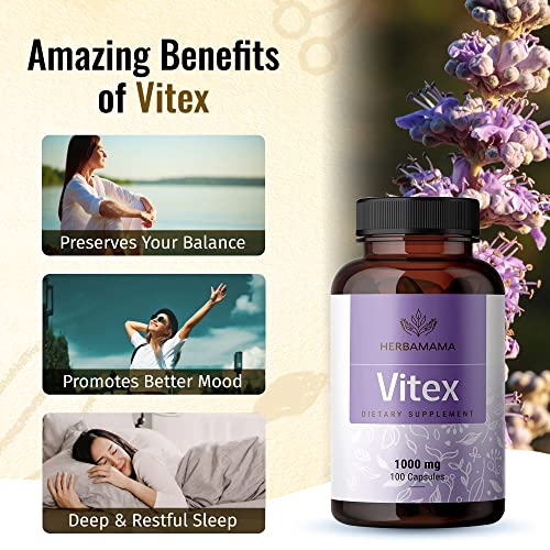 HERBAMAMA Vitex Supplement for Women - Organic Vitex Chasteberry Pills - Vegan Supplements - AB Mystery