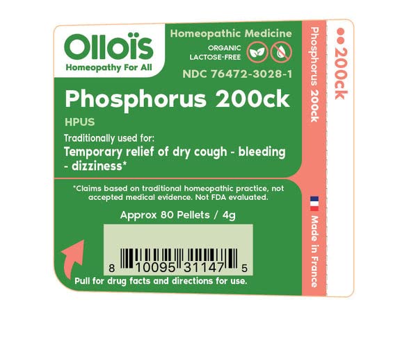 OLLOIS Phosphorus 200ck Organic, Lactose-Free, Kosher Homeopathic Medicine, 80 Pellets (Pack of 3) - AB Mystery