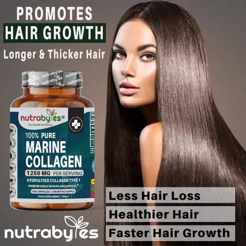 High Strength Marine Collagen Capsules - 1250mg Hydrolysed Collagen Supplement NUTRABYTES