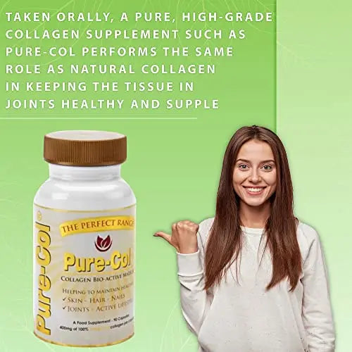 Pure-COL Collagen 90 Capsules 400mg Bio-Active Matrix High Strength Collagen Tablets - AB Mystery