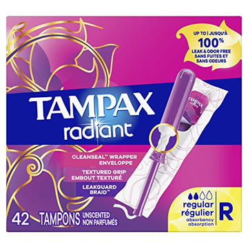 Tampax Radiant Tampons 42 R 2.7X 3/4/ 42ct, Pink and Blue