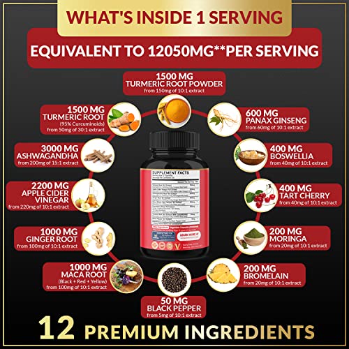 (2 Packs) Premium Turmeric Curcumin Supplement 12050mg with Ginger, Apple Cider Vinegar