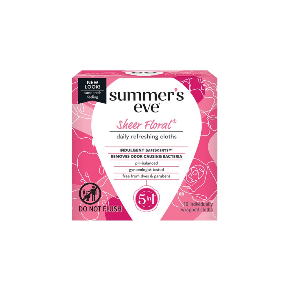 Summer's Eve Sheer Floral Daily Refreshing Feminine Wipes, Removes Odor, pH balanced, 16 count, (Pack of 8) - AB Mystery