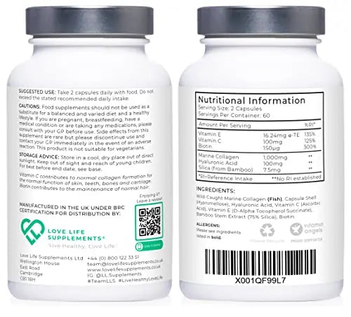 Wild-Caught Marine Collagen Complex Capsules with Hyaluronic Acid | 120 Capsules - 2 Month Supply LOVE LIFE SUPPLEMENTS