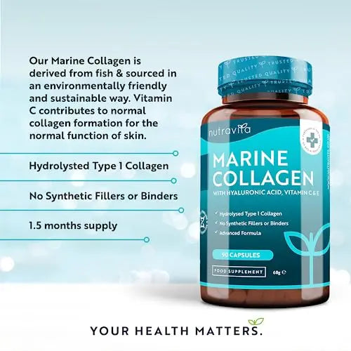 Marine Collagen 1000mg Enhanced with Hyaluronic Acid 100mg - 90 Super Strength Capsules Nutravita