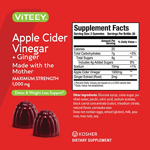 Apple Cider Vinegar Gummies 1,000mg Plus Ginger, ACV with The Mother, Detox Cleanse - AB Mystery