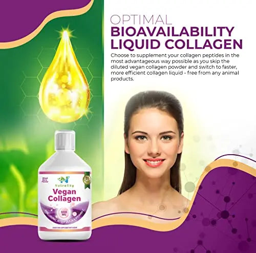 Nutrality Vegan Liquid Collagen | Premium-Grade 5000mg Hydrolyzed Collagen Peptides with Silica, Biotin - AB Mystery
