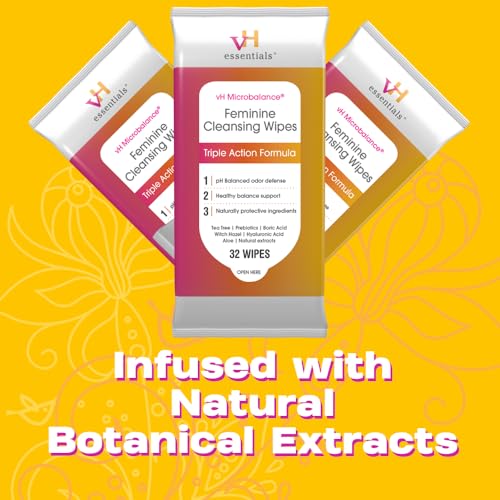 vH essentials Feminine Cleansing Wipes - pH Balanced, Prebiotics, Tea Tree & Aloe, Soothing Witch Hazel - AB Mystery