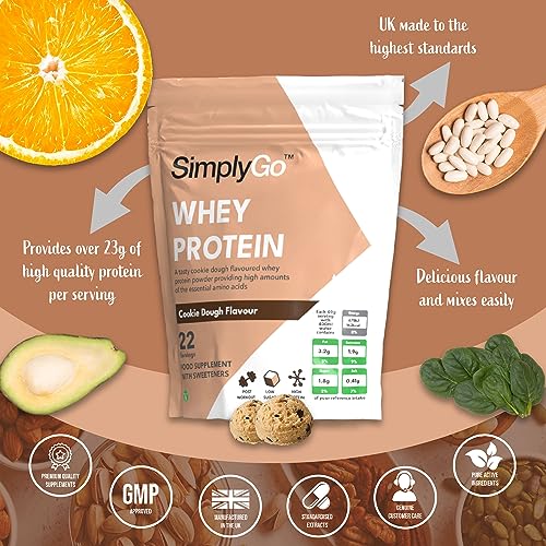 SimplyGo Whey Protein Powder | 900g | Simply Add 30g to Water, Juice or Shakes (Cookie Dough) Simply Supplements