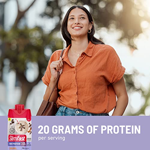 SlimFast Protein Shake with Caffeine, Caramel Macchiato- 20g Protein, Meal Replacement - AB Mystery