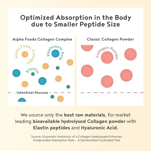 Collagen Powder with Hyaluronic Acid 400g - Collagen Peptides Supplement + Amino Acids Alpha Foods