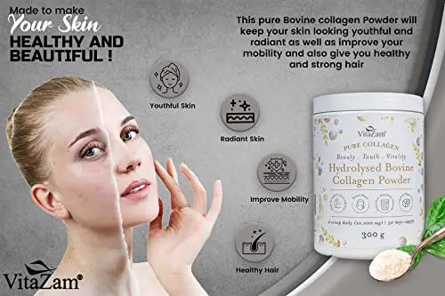 Vitazam Bovine Collagen Peptides - Hydrolyzed Type 1 & 3 Collagen Powder Protein Supplement for Healthy - AB Mystery