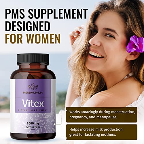 HERBAMAMA Vitex Supplement for Women - Organic Vitex Chasteberry Pills - Vegan Supplements - AB Mystery
