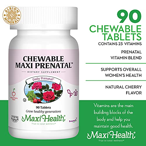 Maxi-Health Chewable Prenatal Vitamin - Over 25 Essential Vitamins and Minerals - Doctor Formulated Maxi Health