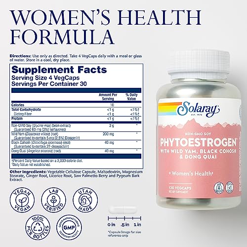SOLARAY PhytoEstrogen Menopause Supplements - Wild Yam, Black Cohosh, and Dong Quai Estrogen Pills - AB Mystery