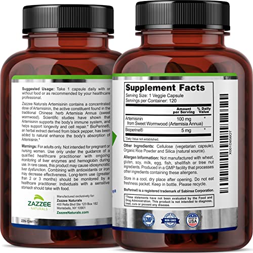 Zazzee High Absorption Artemisinin, 100 mg per Capsule, 120 Vegan Capsules, with 5 mg - AB Mystery