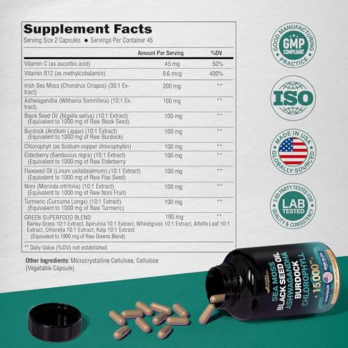 Irish Sea Moss | Black Seed Oil | Ashwagandha | Burdock | Chlorophyll | Supergreens - AB Mystery