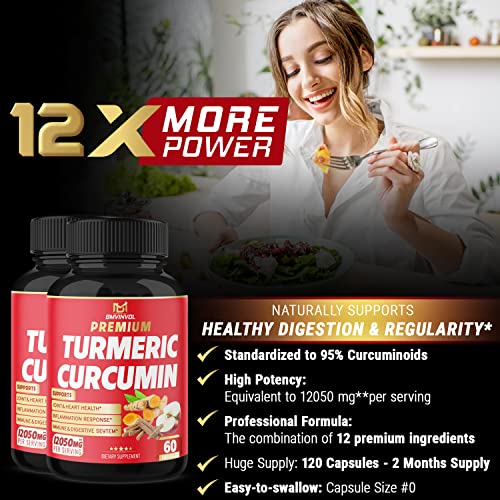 (2 Packs) Premium Turmeric Curcumin Supplement 12050mg with Ginger, Apple Cider Vinegar