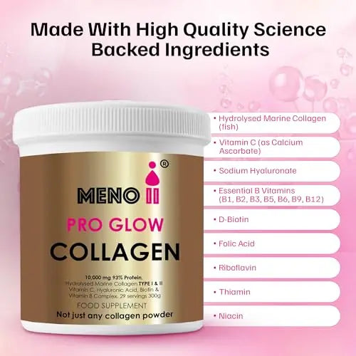 Meno II PRO Glow Marine Collagen Powder 10,000mg - High-Potency Supplements for Women Skin Hydration - AB Mystery