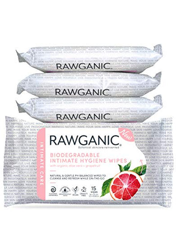 RAWGANIC Gentle Organic Intimate Hygiene Feminine Wipes, Hypoallergenic, Alcohol Free
