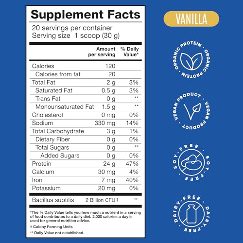 BIRDMAN Falcon Organic Vegan Protein Powder Vanilla, 24g Protein, Sugar Free, Probiotics - AB Mystery