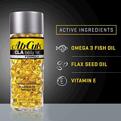 Ab Cuts CLA Belly Fat Formula - 80 Easy-to-Swallow Softgels - Omega 3 Fish Oil, Flaxseed - AB Mystery
