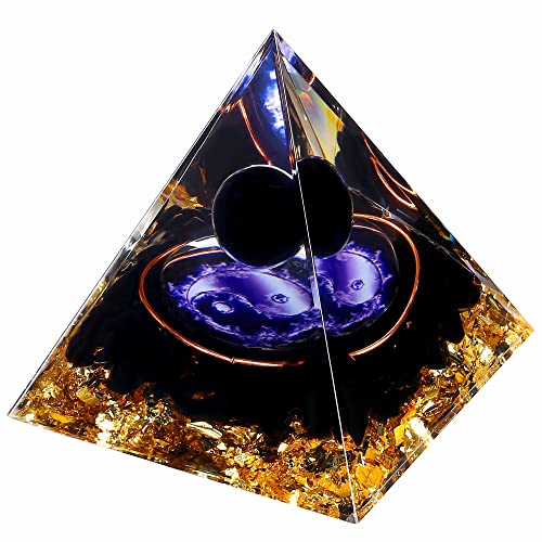 Yin Yang Healing Crystal Orgonite Pyramid - Tai Chi with Obsidian Ball - Taiji Reiki Chakra Meditation - AB Mystery