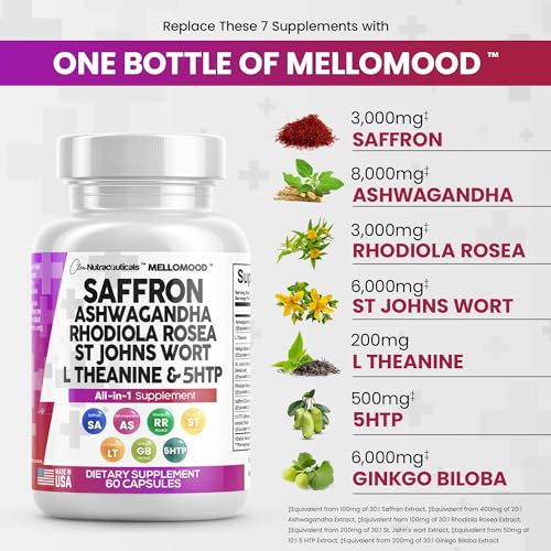 Clean Saffron Supplements with Ashwagandha 8000mg - Mood Support with L-Theanine - AB Mystery