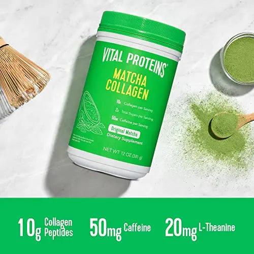 Vital Proteins Matcha Collagen Peptides Powder Supplement, L-theanine & Caffeine, Matcha Green Tea - AB Mystery