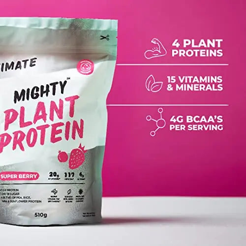 Mighty Ultimate Vegan Protein Powder, Super Berry Flavour, (17 Servings, 510g Bag without Scoop) MIGHTY