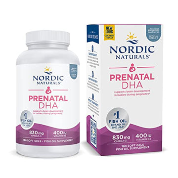 Nordic Naturals Prenatal DHA, Unflavored - 180 Soft Gels - 830 mg Omega-3 + 400 IU Vitamin D3
