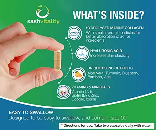 Marine Collagen Supplements - 90 Capsules with Vitamin C, Vitamin E, Hyaluronic Acid, Aloe Vera, Turmeric - AB Mystery