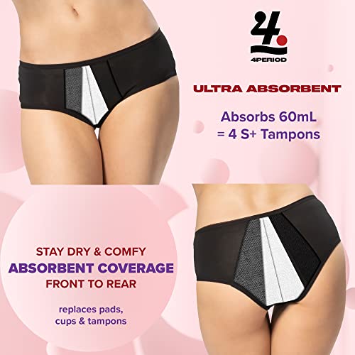 4period High Absorbency for Heavy Flow Period Panties; Leakproof, for Teens and Women (3 Black, X-Large) - AB Mystery
