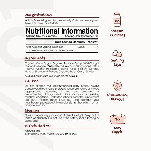 Marine Collagen Gummies - Wild-Caught Marine - Tapioca Based - High Potency Hydrolysed Marine Collagen Gummies - AB Mystery