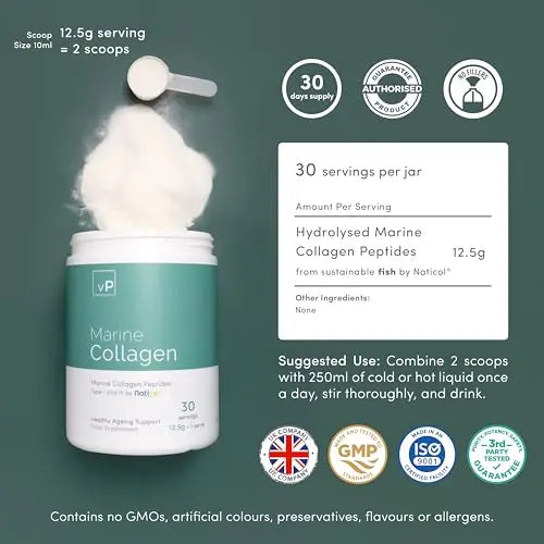 Marine Collagen 375g - 12.5g x 30 Servings - Naticol® Type 1 and 3 - Vitality Pro Hydrolysed Collagen - AB Mystery