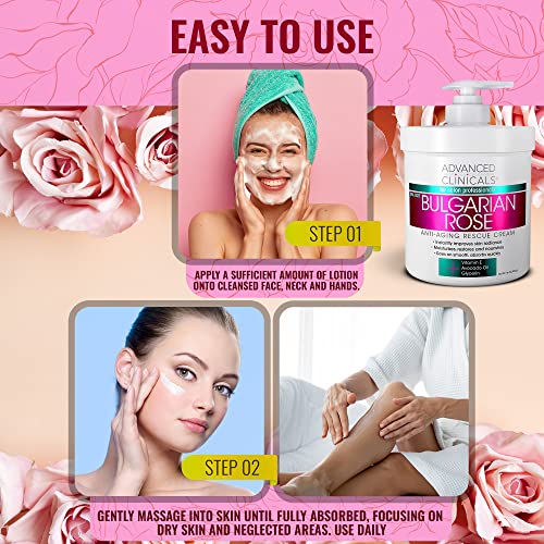 Advanced Clinicals Bulgarian Rose Anti Aging Vitamin E Moisturizer Body Lotion & Face - AB Mystery