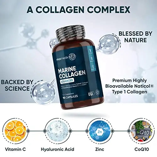 Marine Collagen Capsules 1455mg - Naticol Type 1 Collagen Supplements for Women & Men maxmedix