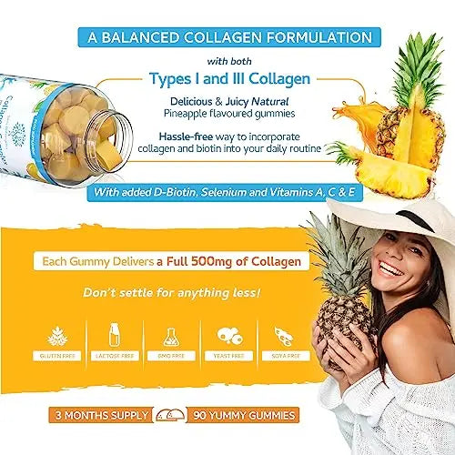 Collagen Complex - 90 Natural Pineapple Flavour Chewable Yummy Gummies - AB Mystery