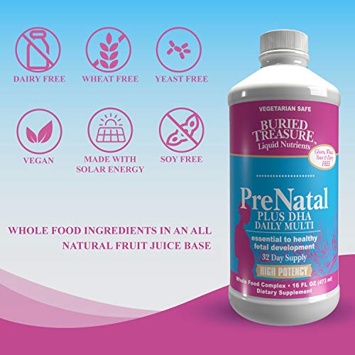Buried Treasure Prenatal Plus DHA Complete, 16 oz Orange Banana Flavor, High Potency Liquid Buried Treasure