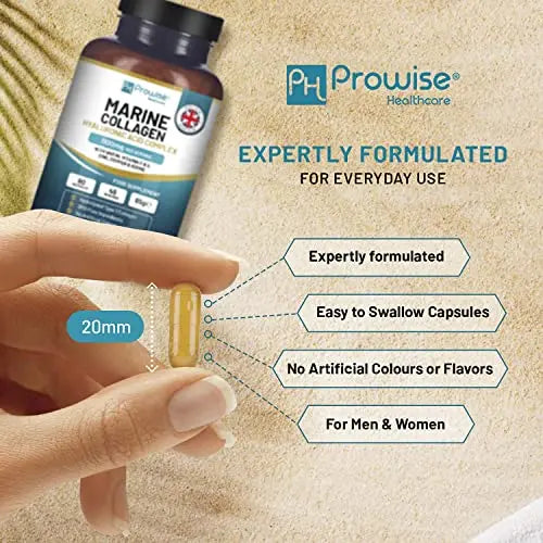 Marine Collagen with Hyaluronic Acid 1100mg | 90 Collagen Capsules High Strength for Women & Men PH PROWISE Healthcare