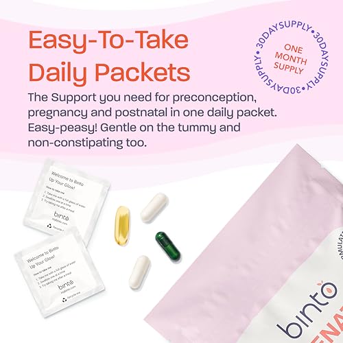 Binto Prenatal 4 in 1 Probiotic & Multivitamin Packets with Iron, DHA, Methylated Folate and probiotics Binto