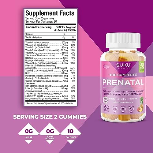 SUKU Vitamins - Complete Prenatal - Enriched with Calcium, Vitamin K2, Vitamin B12 SUKU Vitamins