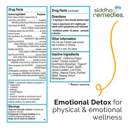 Siddha Remedies Emotional Detox Homeopathic Oral Spray for Melancholy, Irritability - AB Mystery