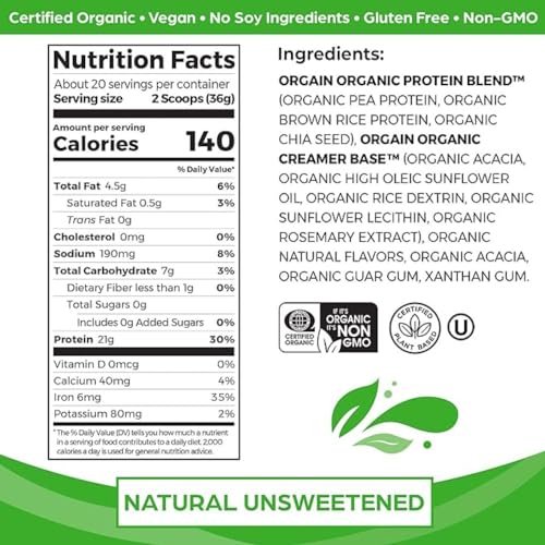 Orgain Organic Unflavored Vegan Protein Powder, Natural Unsweetened - 21g Plant Based - AB Mystery