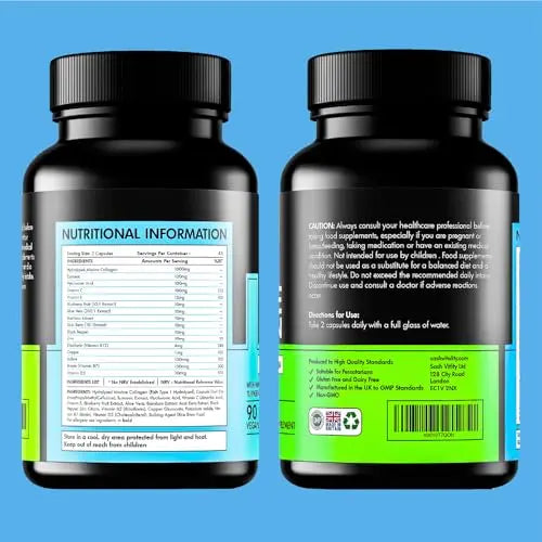 Marine Collagen Supplements - 90 Capsules with Vitamin C, Vitamin E, Hyaluronic Acid, Aloe Vera, Turmeric - AB Mystery