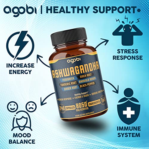 240 Capsules - 8 Month Supply - 7in1 Ashwagandha 8050mg - Combined With Fenugreek - AB Mystery
