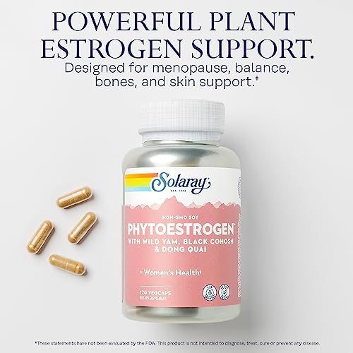 SOLARAY PhytoEstrogen Menopause Supplements - Wild Yam, Black Cohosh, and Dong Quai Estrogen Pills - AB Mystery